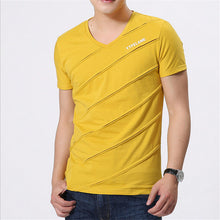 Summer Fashion Casual Men T Shirt  Europe Slim V-neck Solid Color Fold T-shirt Male Cotton Short-sleeved Shirts 31283 GS
