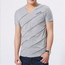 Summer Fashion Casual Men T Shirt  Europe Slim V-neck Solid Color Fold T-shirt Male Cotton Short-sleeved Shirts 31283 GS