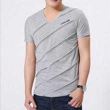 Summer Fashion Casual Men T Shirt  Europe Slim V-neck Solid Color Fold T-shirt Male Cotton Short-sleeved Shirts 31283 GS