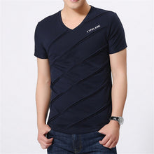 Summer Fashion Casual Men T Shirt  Europe Slim V-neck Solid Color Fold T-shirt Male Cotton Short-sleeved Shirts 31283 GS