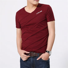 Summer Fashion Casual Men T Shirt  Europe Slim V-neck Solid Color Fold T-shirt Male Cotton Short-sleeved Shirts 31283 GS