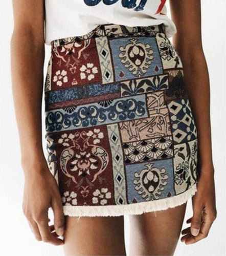 Mini Skirts Women  High waist boho Vintage Print skirts womens bottom Short pencil skirt female faldas mujer #53 GS