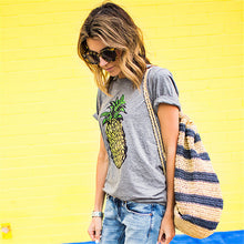 Summer New Print Women T Shirt Fashion Pineapple Fruit Print Casual Women Tops O Neck Short Sleeve Gray T-shirt 61320 GS