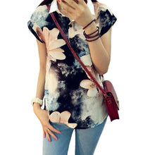 Summer New Style Women T Shirt  Fashion Turndown Collar Floral Printing T-shirt Short Sleeve Women Casual T Shirts 31656 GS