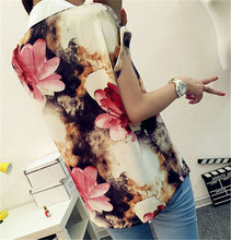 Summer New Style Women T Shirt  Fashion Turndown Collar Floral Printing T-shirt Short Sleeve Women Casual T Shirts 31656 GS