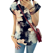 Summer New Style Women T Shirt  Fashion Turndown Collar Floral Printing T-shirt Short Sleeve Women Casual T Shirts 31656 GS