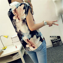Summer New Style Women T Shirt  Fashion Turndown Collar Floral Printing T-shirt Short Sleeve Women Casual T Shirts 31656 GS