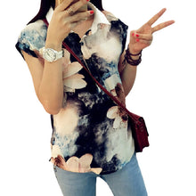 Summer New Style Women T Shirt  Fashion Turndown Collar Floral Printing T-shirt Short Sleeve Women Casual T Shirts 31656 GS
