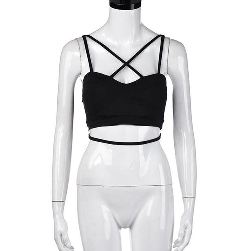 Sexy Women Sleeveless Crop Top Cotton Bustier Bralette Corset Tops Cut Out Bra Crop Strappy Camis Female Black White #63 GS
