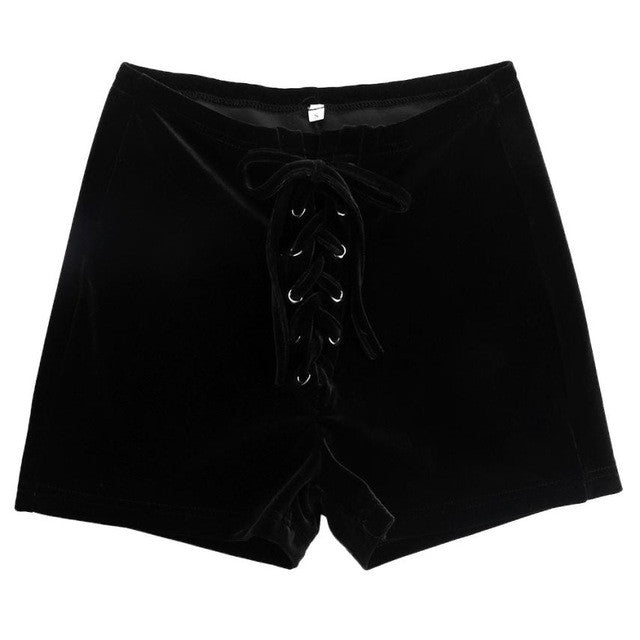 Shorts Women  Fashion Lacing Bandage Velvet Short Femme Slim Sexy High Waist Clubwear Short Pant Women Bottoms #63 GS