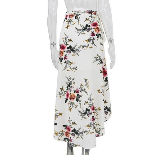 Skirts Women  Fashion Floral Print Boho Style Sexy Asymmetrical Splite High Waist Slim Long Skirts Ladies A-Line #53 GS