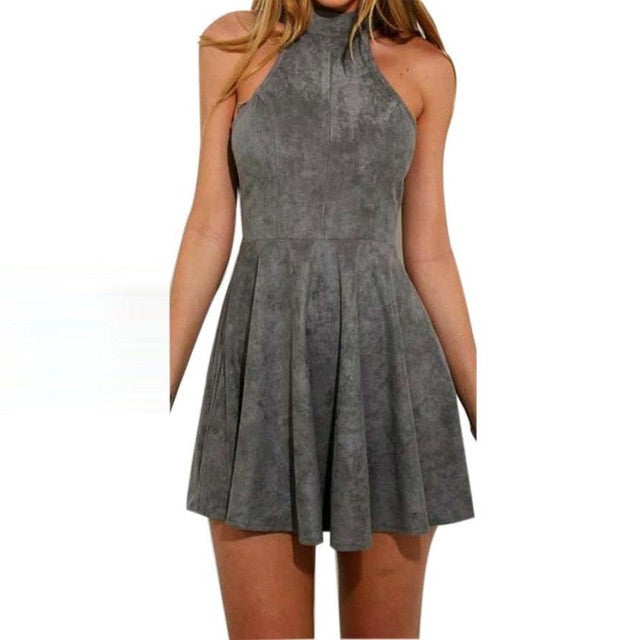 Sleeveless Back Bandage Dresses Women Sexy Halter Solid Evening Party Hollow Out A-Line Mini Dress Women vestidos #63 GS