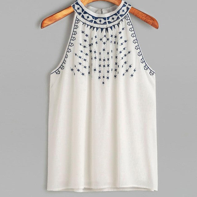 Sleeveless Tank Tops Female Floral Embroidered Women Cotton Tank Tops Casual T-Shirt crop tops femmes  #25 GS