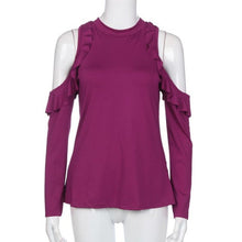 Style  Fashion Women Casual Off Shoulder Long Sleeves Ruffles Hem Drop Shoulder Tee Tops T-Shirt Femme camisetas #03 GS