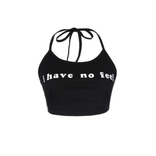 Style  Tank Top Women Sleeveless I have no feel Letter Halter Neck Backless Crop Tops Short Vest Female #23 GS