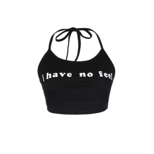 Style  Tank Top Women Sleeveless I have no feel Letter Halter Neck Backless Crop Tops Short Vest Female #23 GS