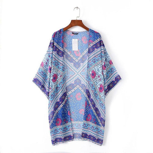 Style  Women Floral Print Chiffon Loose Tops Women Boho Kimono vintage Cardigan Beach Wear Cover up Shirt Blouses #53 GS