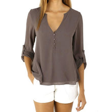 Style Blouses Womens Loose Long Sleeve Chiffon Casual V Neck Shirts Women Tops Fashion blusas feminina verao  &03 GS