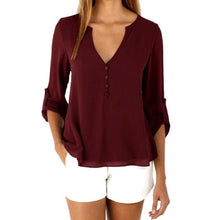 Style Blouses Womens Loose Long Sleeve Chiffon Casual V Neck Shirts Women Tops Fashion blusas feminina verao  &03 GS