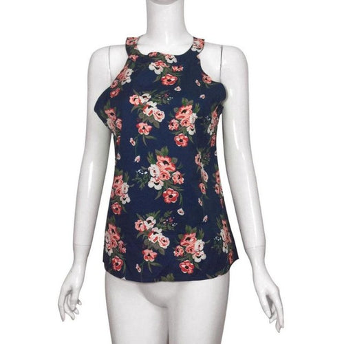 Style Casual Flower Print Fashion  Women tank Top Sleeveless Tops Asymmetrical Ladies Tops #52 GS