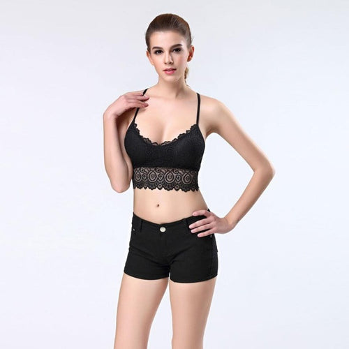 Style Crop Top  Sexy Women's Lace Cut Out Padded Bra Crop Top Club Bralette Bustier Strappy Vest Black White #23 GS
