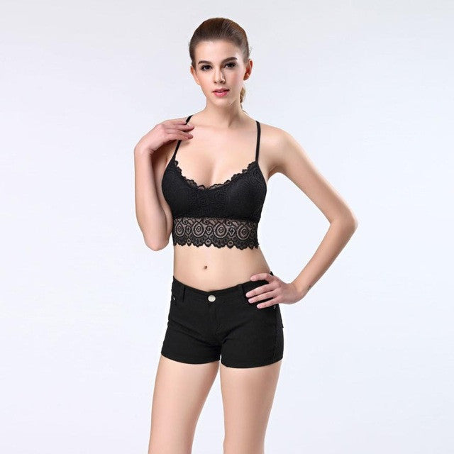 Style Crop Top  Sexy Women's Lace Cut Out Padded Bra Crop Top Club Bralette Bustier Strappy Vest Black White #23 GS