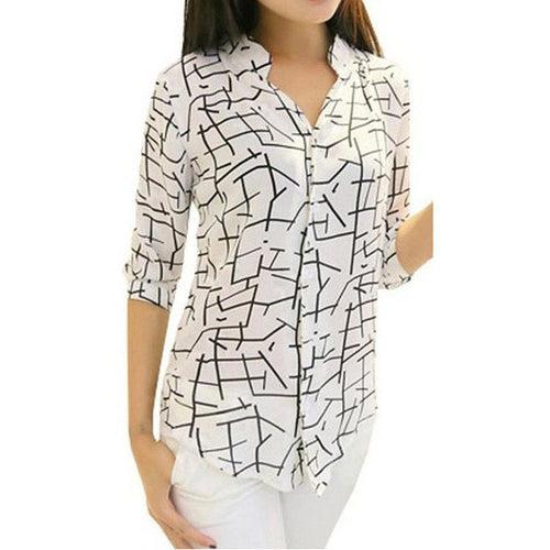 Style Fashion Women Shirts Print Long Sleeve Chiffon Shirt Women Turn Down Collar Office Lady blusas feminina verao  GS