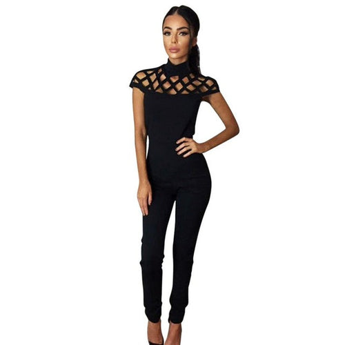 Style Jumpsutis Women Choker sexyd High Neck Short Sleeve Hollow Out Sexy Long Jumpsuits And Rompers  Overalls &23 GS