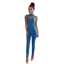 Style Jumpsutis Women Choker sexyd High Neck Short Sleeve Hollow Out Sexy Long Jumpsuits And Rompers  Overalls &23 GS