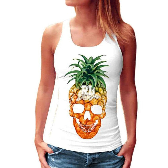 Style Pineapple Print Tank Top Casual Woman Sleeveless Print Crop Tank Top Female Ladies Tops  #03 GS