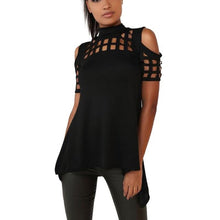 Style T shirt Women Tops  Women Sexy Front Hollow Out Short Sleeve Turtleneck Back Splite Sexy T-shirt Femme #1207 GS