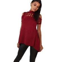Style T shirt Women Tops  Women Sexy Front Hollow Out Short Sleeve Turtleneck Back Splite Sexy T-shirt Femme #1207 GS