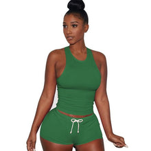 Style Women Sleeveless 1PC Crop Top + Shorts Fitness 2 Piece Set Casual Workout Casual Outfit Two Piece Set For Women #63 GS