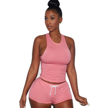 Style Women Sleeveless 1PC Crop Top + Shorts Fitness 2 Piece Set Casual Workout Casual Outfit Two Piece Set For Women #63 GS