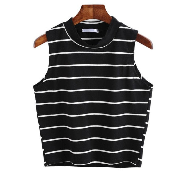 Style Women Stripe Tank Tops Fashion Cotton Sexy Short Tank Top Sleeveless T-Shirt Tops Women haut femme &23 GS