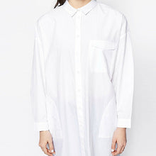 Summer Style Women White Loose Pockets Long Sleeve Dresses Notched Plus Size White Shirtdress GS