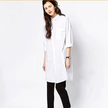 Summer Style Women White Loose Pockets Long Sleeve Dresses Notched Plus Size White Shirtdress GS