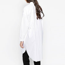 Summer Style Women White Loose Pockets Long Sleeve Dresses Notched Plus Size White Shirtdress GS