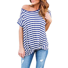 T-Shirt Women Tops  Casual Loose Black Blue Striped Short Sleeve T-shirt Female Women camisetas mujer #63 GS