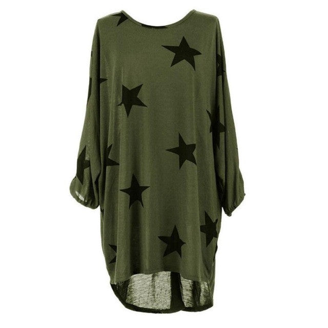 T shirt Women Long Style Plus Size Batwing Sleeve Stars Print Tunic T-Shirt Tee Tops Female Camisetas Mujer Verano #23 GS