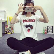 Summer Woman Top Tees  Short Sleeves Sequined Cartoon Bowknot/Girl/Boy Print T-shirts For Ladies Casual Female T-shirt 33005 GS