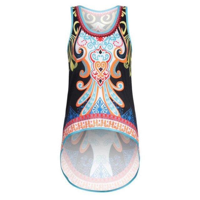 Women Bohemian Print Sleeveless Fashion Women Tops  Beach Casual Vest Irregular Tank Tops #52 GS