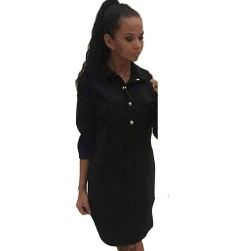 Women Fashion Button Three Quarter Sleeve Blouse Shirt Dress Women Casual Loose Mini Ladies Dresses vestidos mujer #63 GS