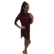 Women Fashion Button Three Quarter Sleeve Blouse Shirt Dress Women Casual Loose Mini Ladies Dresses vestidos mujer #63 GS