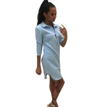 Women Fashion Button Three Quarter Sleeve Blouse Shirt Dress Women Casual Loose Mini Ladies Dresses vestidos mujer #63 GS