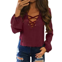 Women Pullover Lacing Up Blouses Long Sleeve Casual Short Women Tops blusen women  Black Red #43 GS