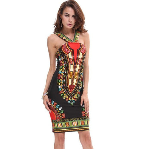 dress  Women Traditional African Boho Print Bodycon Sexy women Sleeveless one size Dresses Ladies vestidos mujer GS