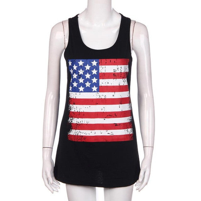 Summmer  Womens American Flag Print Sexy Sleeveless Tank Tops For Women Fitness Vest Camisole Female T-Shirt Haut Femme #23 GS