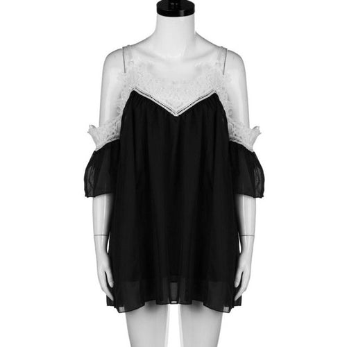 Summmer Beach Lace Loose Off Shoulder Dresses Women's Ruffle Casual Mini Dress vestidos mujer  Dresses Women Clothing #63 GS