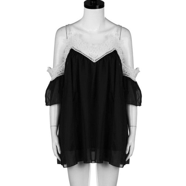 Summmer Beach Lace Loose Off Shoulder Dresses Women's Ruffle Casual Mini Dress vestidos mujer  Dresses Women Clothing #63 GS